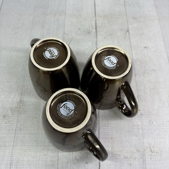 Food Network ANGELICA Light Blue Bronze Metallic 16oz Stoneware Cups Mugs Set 3 - Picture 7 of 16